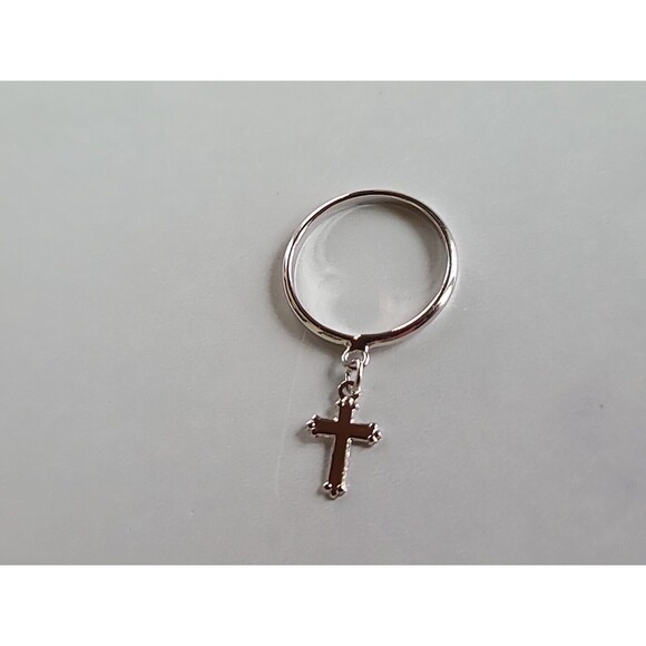Silver Tone Metal Cross Charm Ring, SIZE US 5.75 - Picture 6 of 10